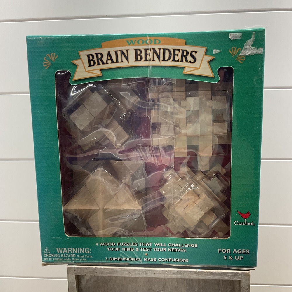 Cardinal Wood Brain Benders 4 Piece 3D Wooden Interlocking Puzzle Set  Vintage